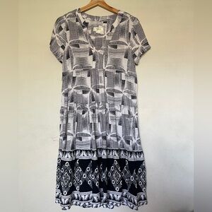Anthropologie Maeve Black White Tania Tiered Boho Tunic Dress Size XS